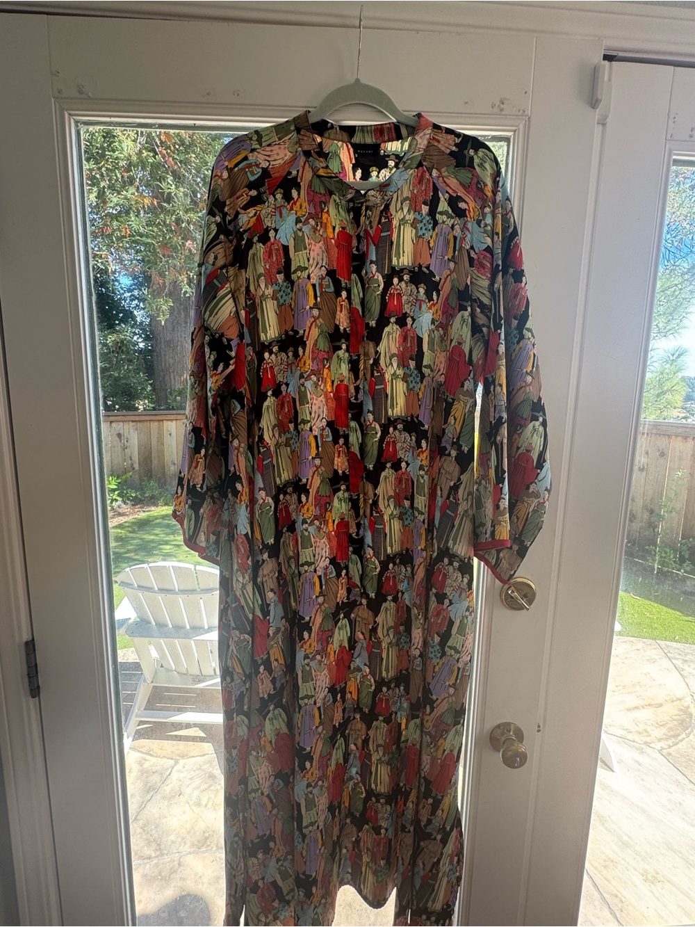 Natori Black Multicolor Printed Maxi Dress with Figure Motif